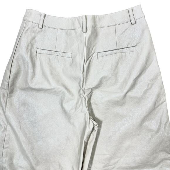 Anthropologie Hutch Wide-Leg Faux Leather Pants Sz 8 Pearl Cream Pleated NEW! - Picture 8 of 12